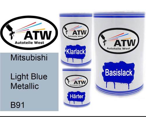 Mitsubishi, Light Blue Metallic, B91: 500ml Lackdose + 500ml Klarlack + 250ml Härter - Set, von ATW Autoteile West.